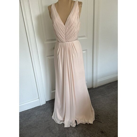 MONIQUE LHUILLIER BRIDESMAIDS Lace Chiffon Gown Blush Pink Size 2 - Picture 1 of 11